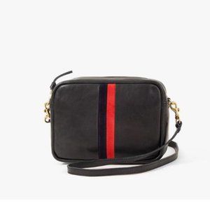Clare V. Midi Sac Leather Crossbody Bag in Black with Stripes